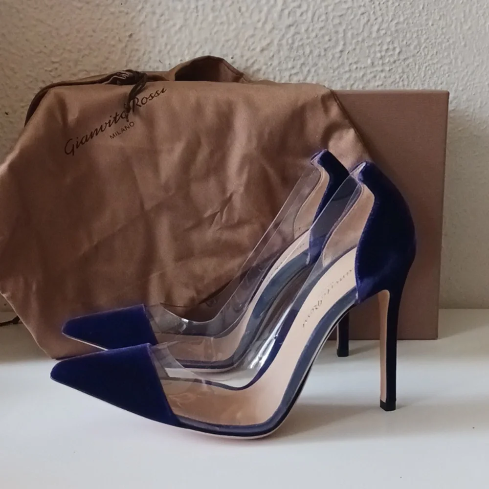 NWT Gianvito Rossi Velluto Violet Plexi Pump Size 37.5 - Picture 5 of 15